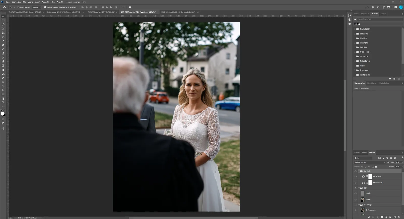 Bildbearbeitung eines Hochzeitsporträts in der Bildbearbeitungssoftware