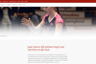 Screenshot der Veröffentlichung im offiziellen Newsbereich von Swiss Volley mit Verwendung eines Spielbildes als Titelmotiv.