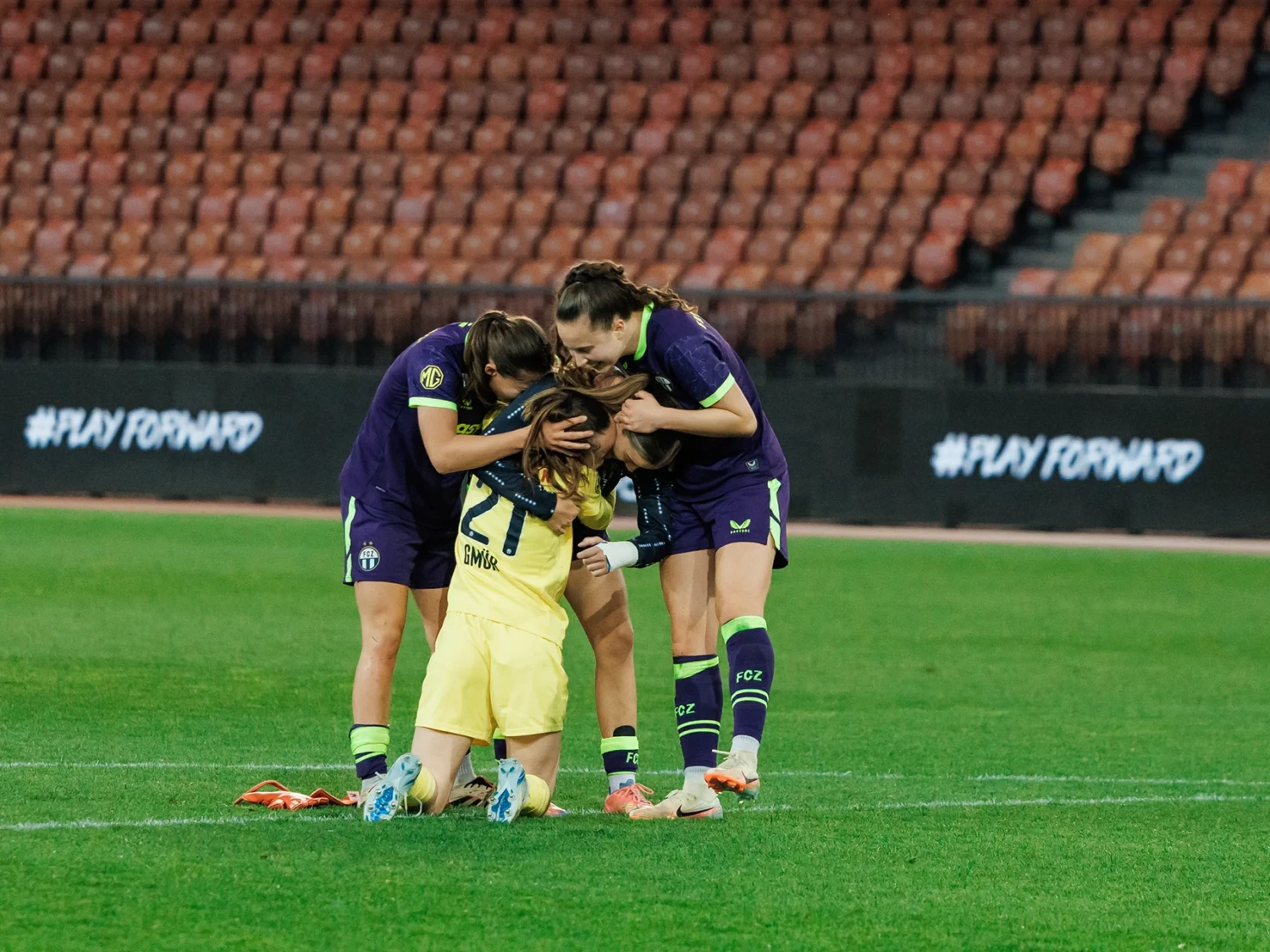 Celebrating after the AXA Women’s Super League Playoffs quarter-final second leg.