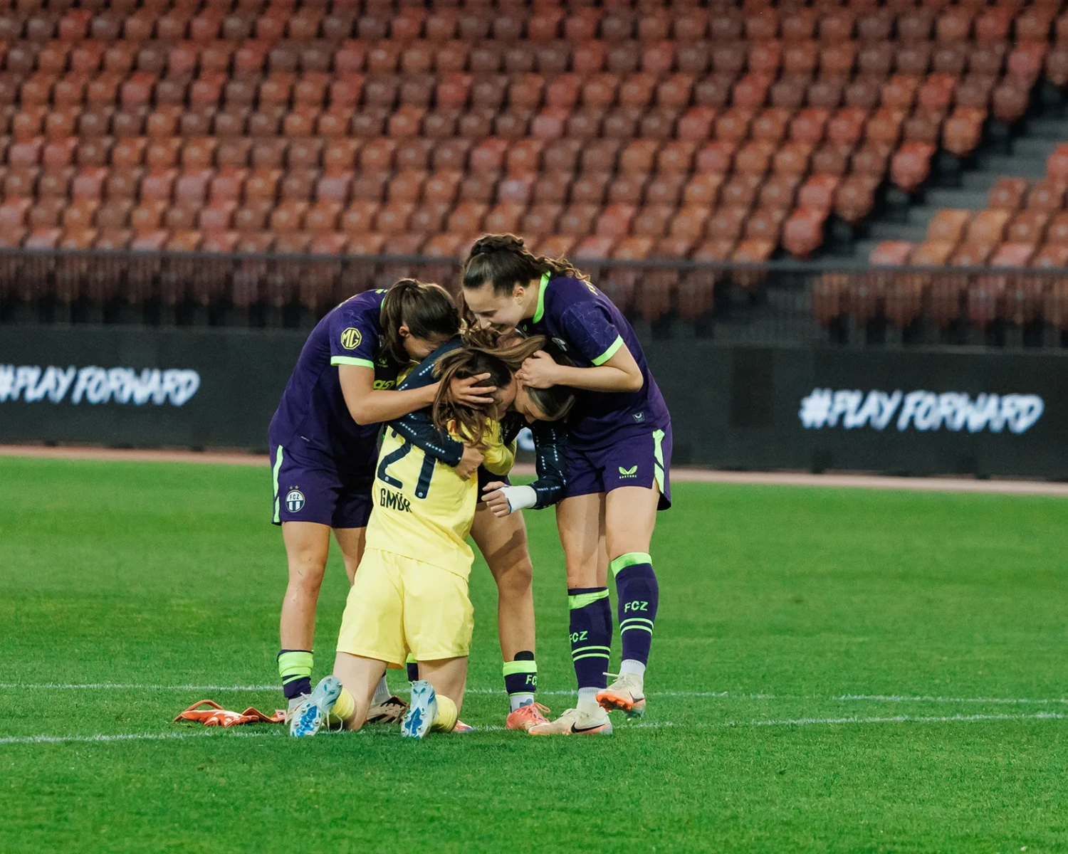 Celebrating after the AXA Women’s Super League Playoffs quarter-final second leg.