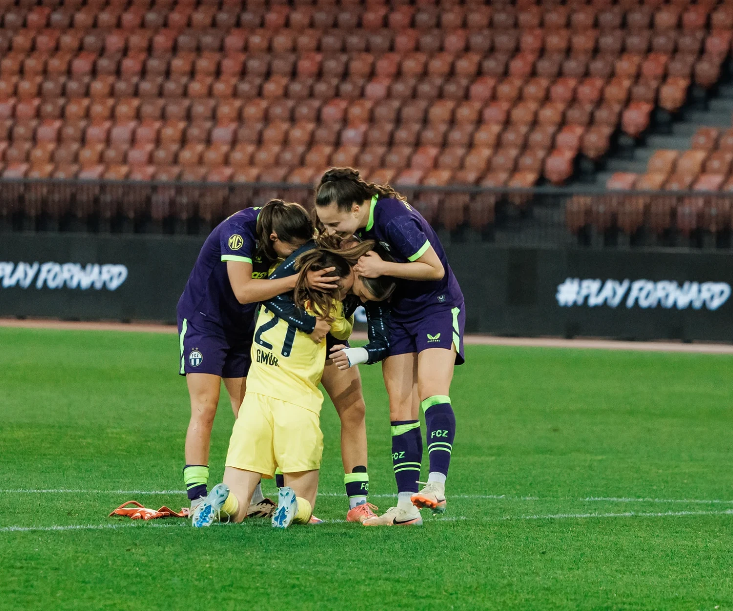 Celebrating after the AXA Women’s Super League Playoffs quarter-final second leg.